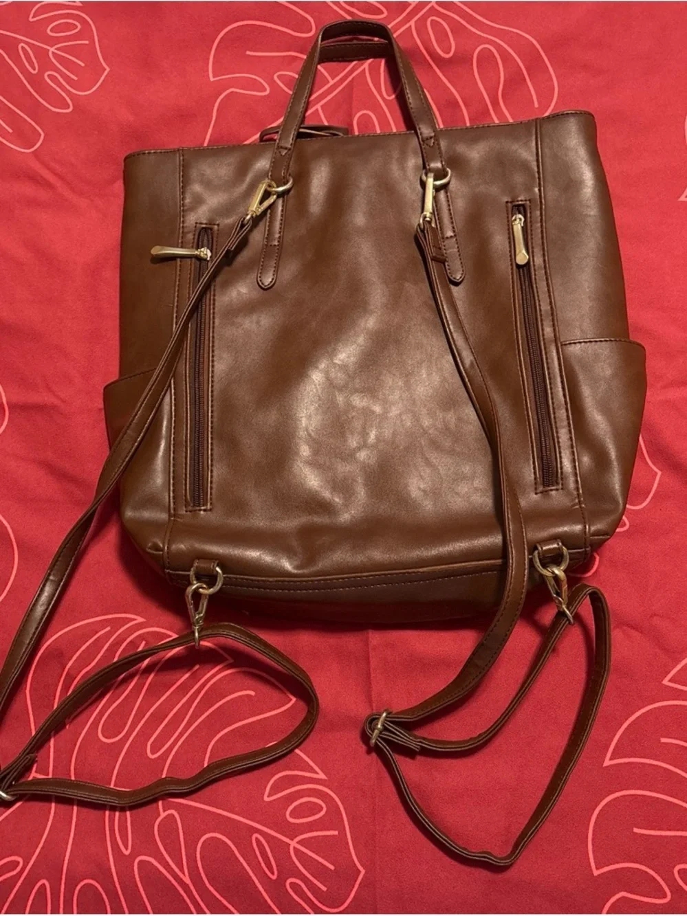 Brown Leather Tote Backpack